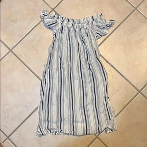 Blue & White Strip OffShoulder/Asymmetrical Dress